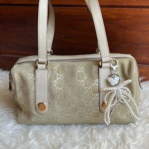 Authentic Gucci GG Velvet Suede Charmy boston shoulder bag - Firm free shipping